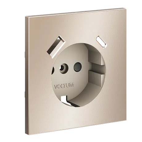 Накладка для розетки с заземлением и защитными шторками, с USB A+C, S70 Metal (платина)