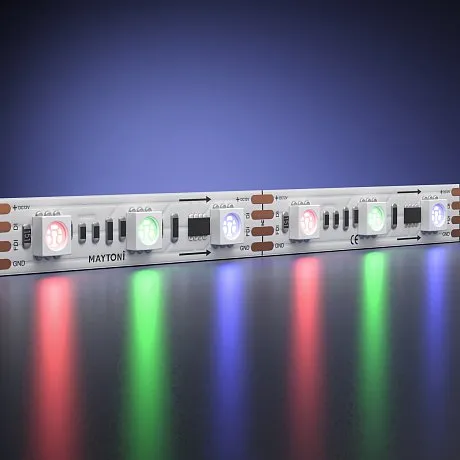 Светодиодная лента 12В 5050 14,4Вт/м 5м IP 20 Адресная (SPI) Цветная (RGB) 201242