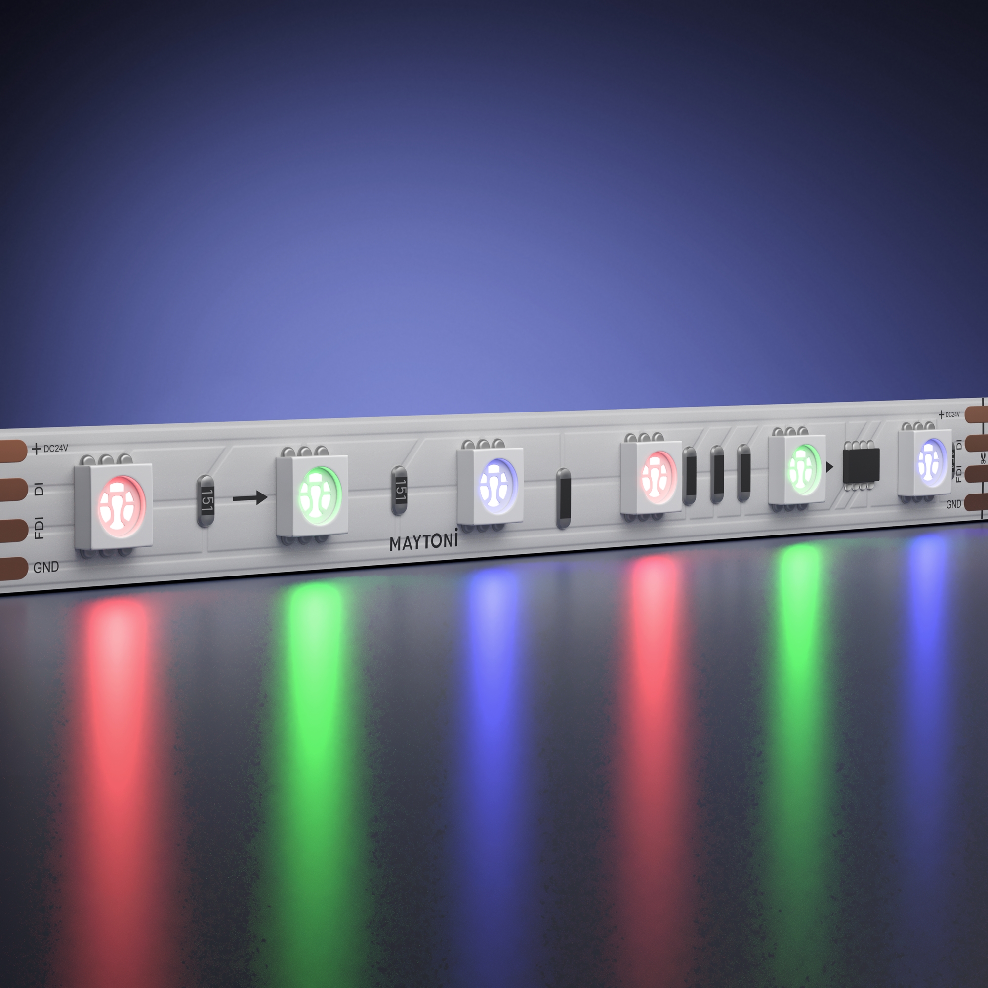 Светодиодная лента 24В 5050 14,4Вт/м 5м IP 20 Адресная (SPI) Цветная (RGB) 201246