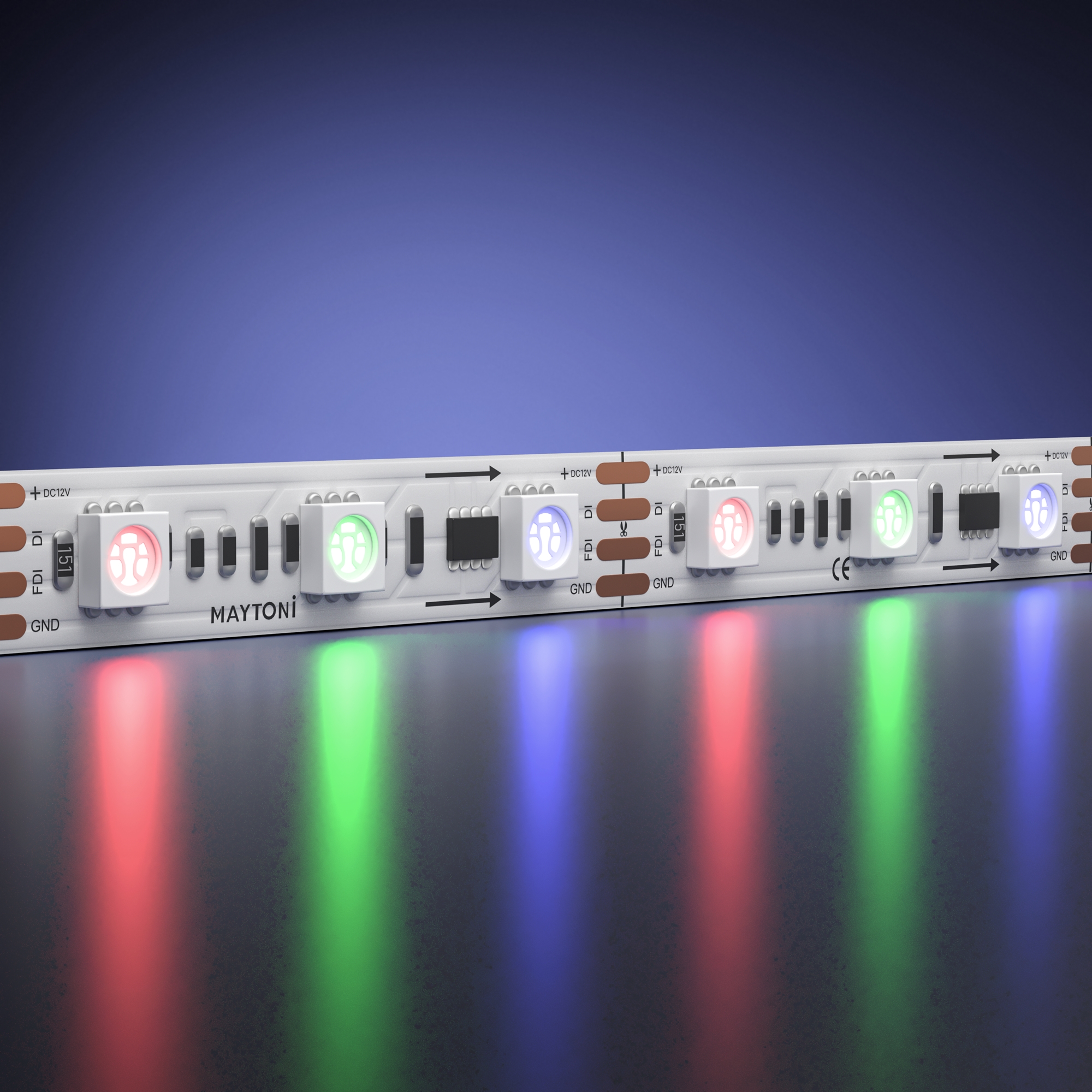 Светодиодная лента 12В 5050 14,4Вт/м 5м IP 20 Адресная (SPI) Цветная (RGB) 201242