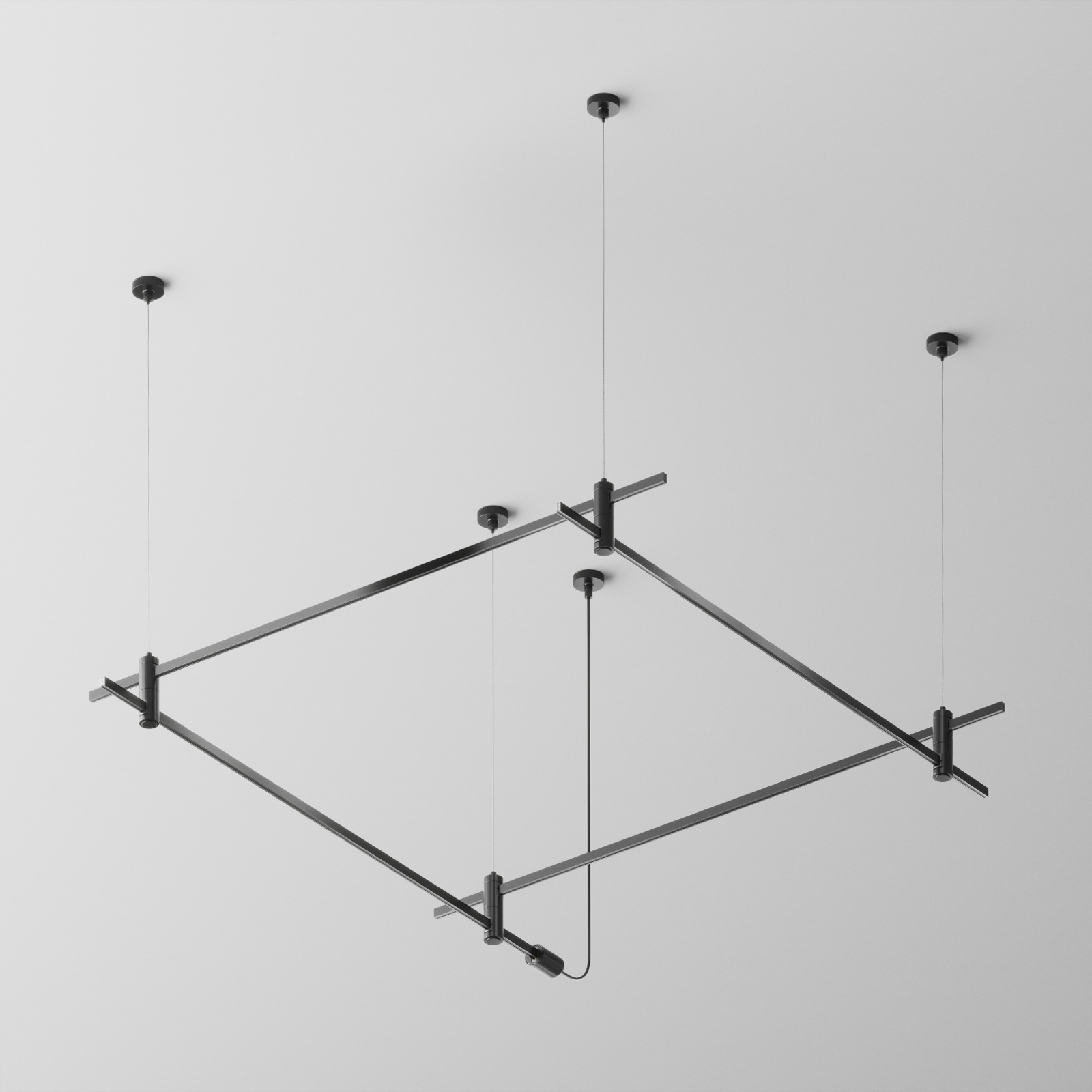 Готовая конструкция квадратная двухуровневая на тросовых подвесах Hang без светильников и блока питания, черный