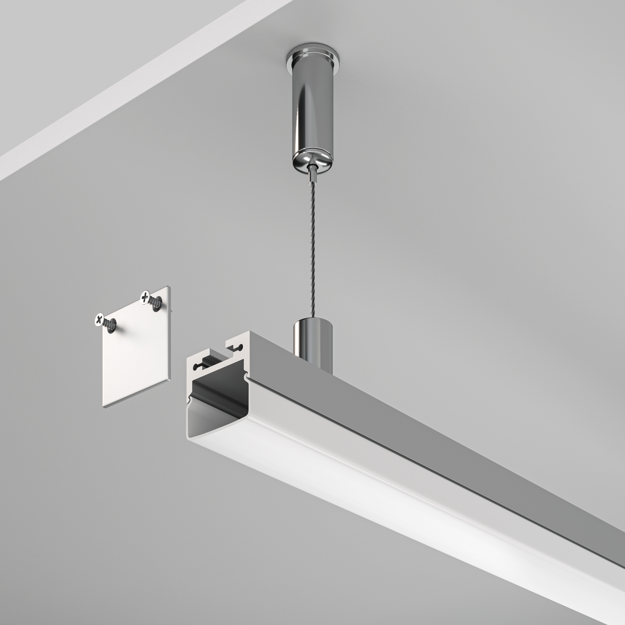 Алюминиевый профиль накладной-подвесной 20x20 (Серебро, 2 м), ALM-2020B-S-2M